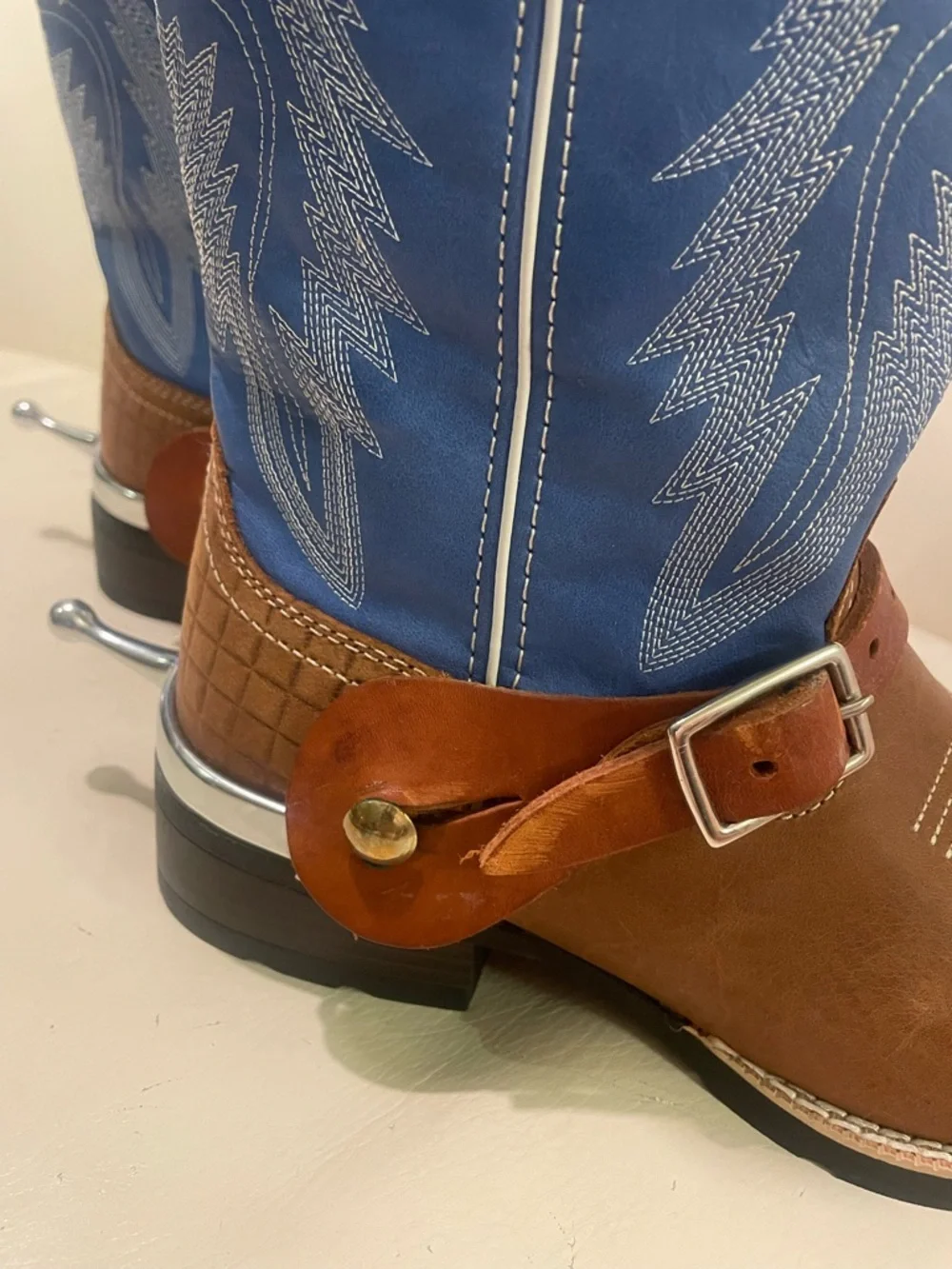 Durango Brown & Blue Leather Western Harness Boots - NWOT, with Rounded Spurs! - Picture 2 of 16